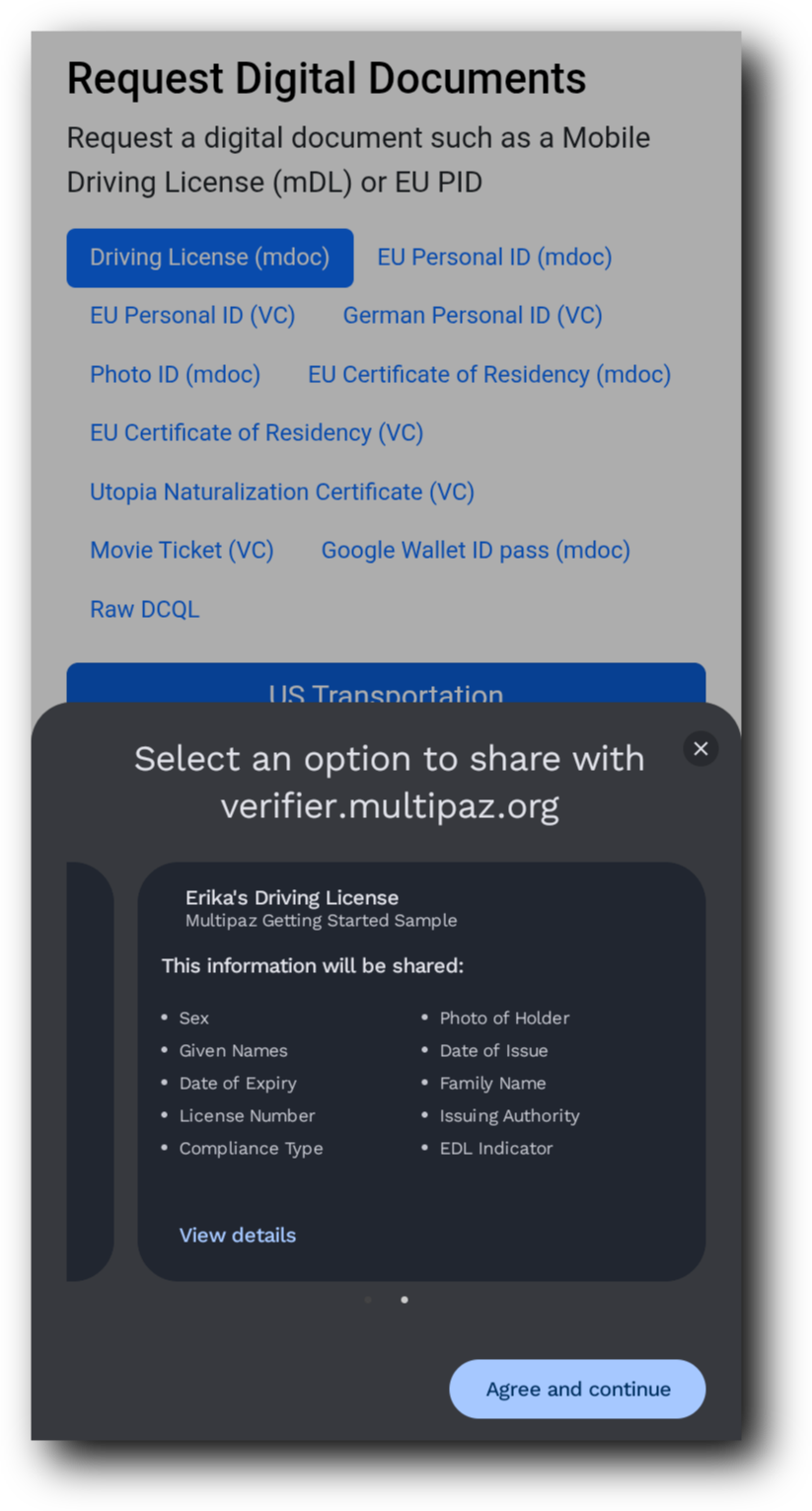 Step 2: Credential Selection in App